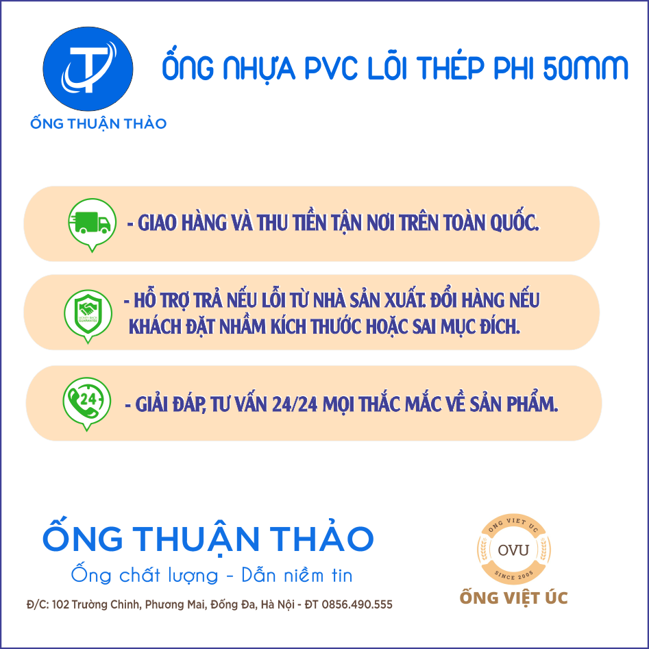 Ống Nhựa PVC Lõi Thép Phi 50mm CUỘN 50 MÉT - Hàng Nhập Khẩu