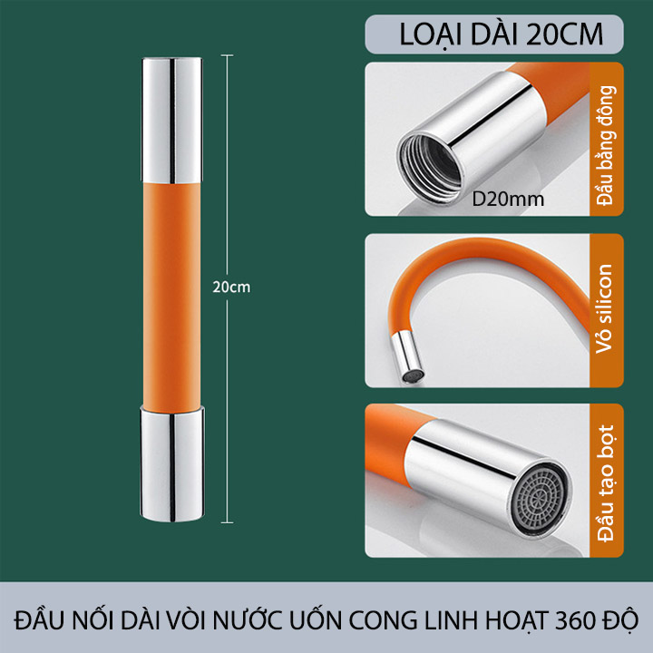 Đầu nối dài vòi nước uốn cong linh hoạt 360 độ, đầu kết nối bằng đồng, dài 20-30-50cm tùy chọn