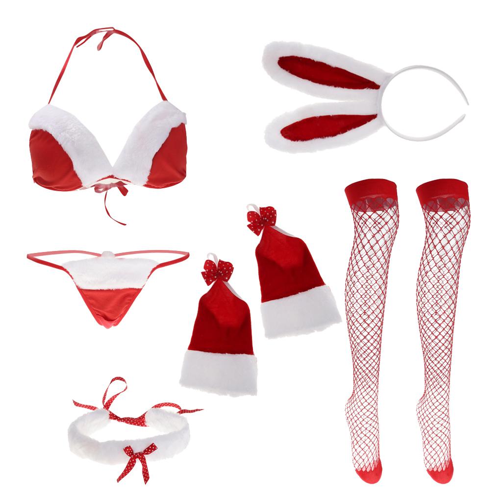 Womens Bunny Lingerie Christmas Santa Cospaly Babydoll Underwear Sleepwear