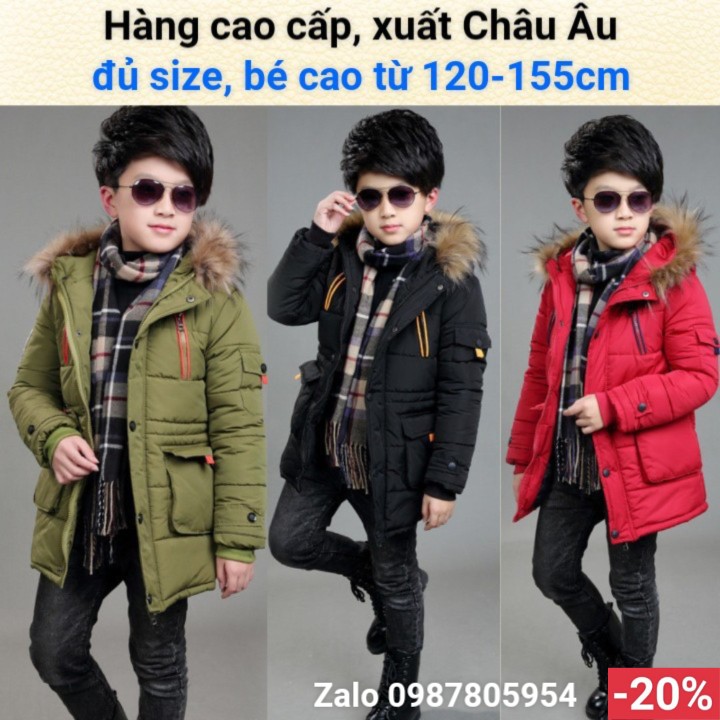 Áo Khoác Phao Mùa Đông Dáng Dài size Đại Cho Bé Trai đủ size ( bé cao từ 120cm-156cm) / Áo Khoác Đại Hàn Cỡ Lớn Bé Trai