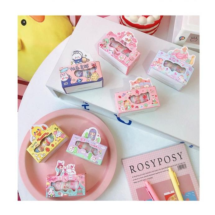 Hộp 5 cuộn washi tape nhám dễ thương nhiều mẫu - Set 5 cuộn washi nhũ siêu xinh - Corgi Shop