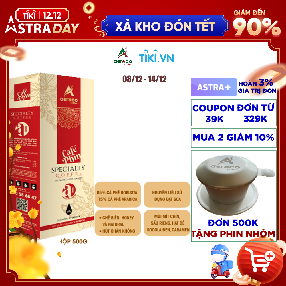 Đặc Sản Buôn Mê Thuột - Cà Phê Đặc Sản Aeroco A1, Hộp 250G, Pha Phin, Nguyên Chất 100% Rang Mộc Hậu Vị Ngọt Thơm Quyến Rũ