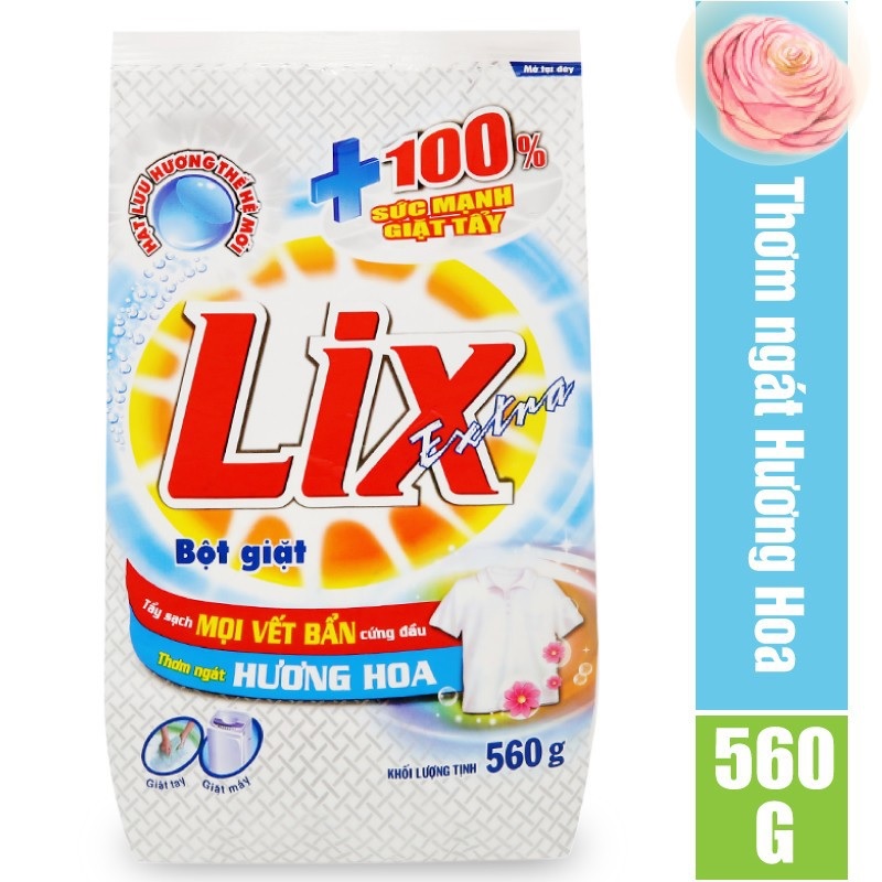 Bột Giặt Lix Extra Hương Hoa 560G EB560 - Tẩy Sạch Vết Bẩn Cực Mạnh