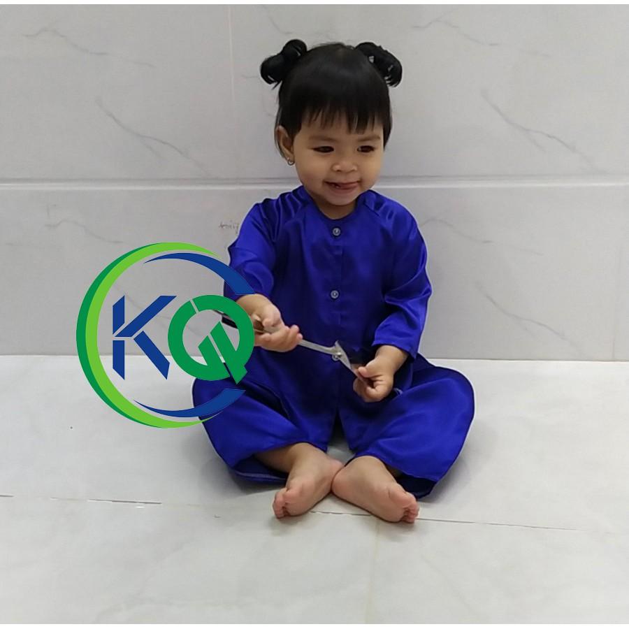 Bộ quần áo Trẻ Em - quần áo Bà Ba truyền thống Nam Bộ - màu Xanh trơn - Vải Phi Bóng