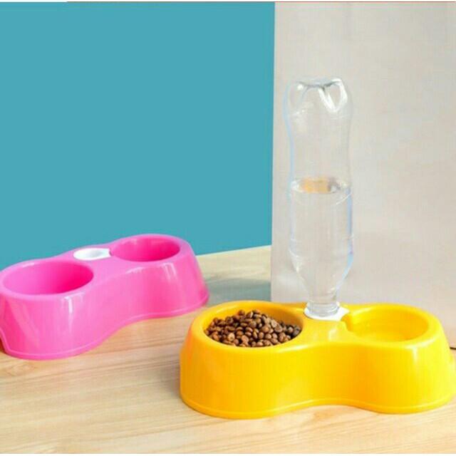 Bát ăn đôi kèm bình nước tự động cho chó mèo- tặng kèm bình nước 500ml.