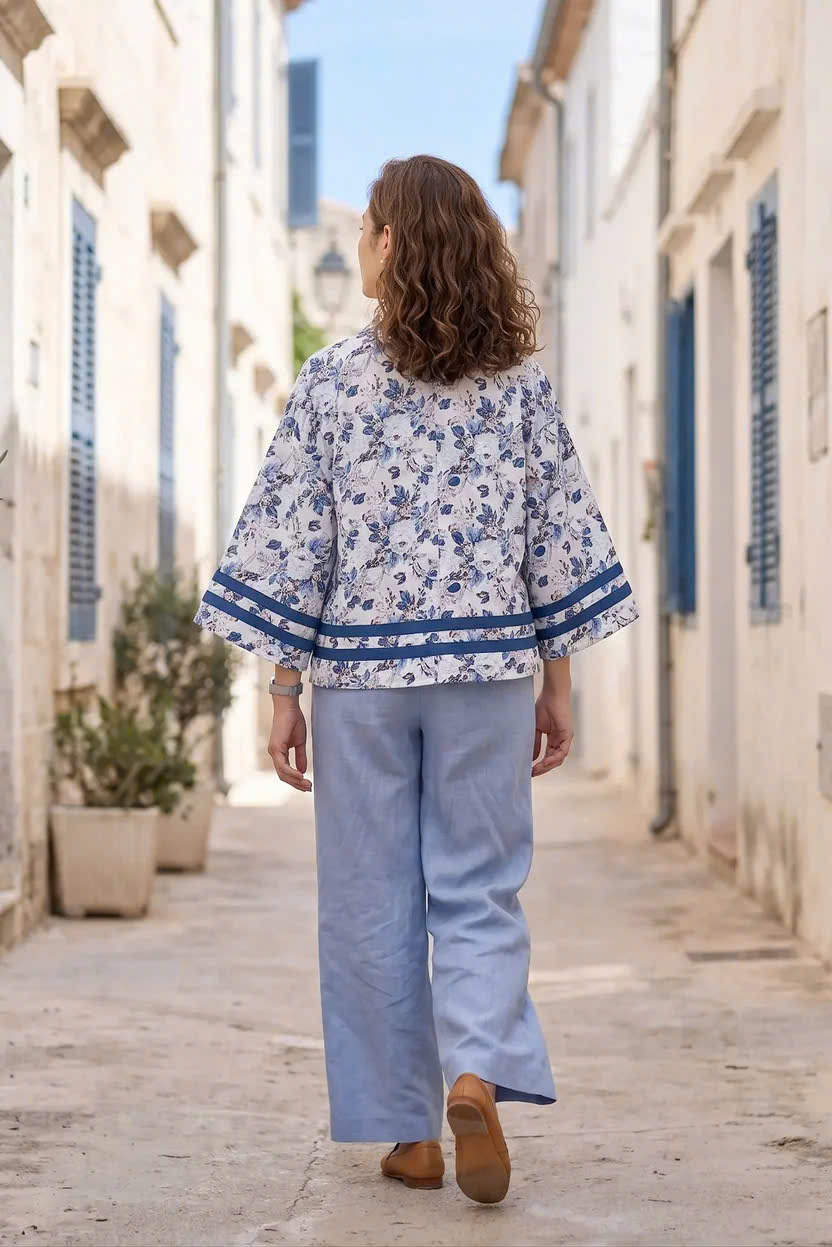 Áo Kiểu Vintage Cổ Ve Linen Hoa Mẫu Đơn Top252 Thời trang Hity