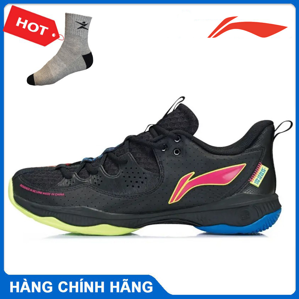 Giày cầu lông Lining AYTS016-4 chính hãng dành cho nam và nữ mẫu mới màu đen phối vàng phong cách siêu hot-tặng tất thể thao bendu