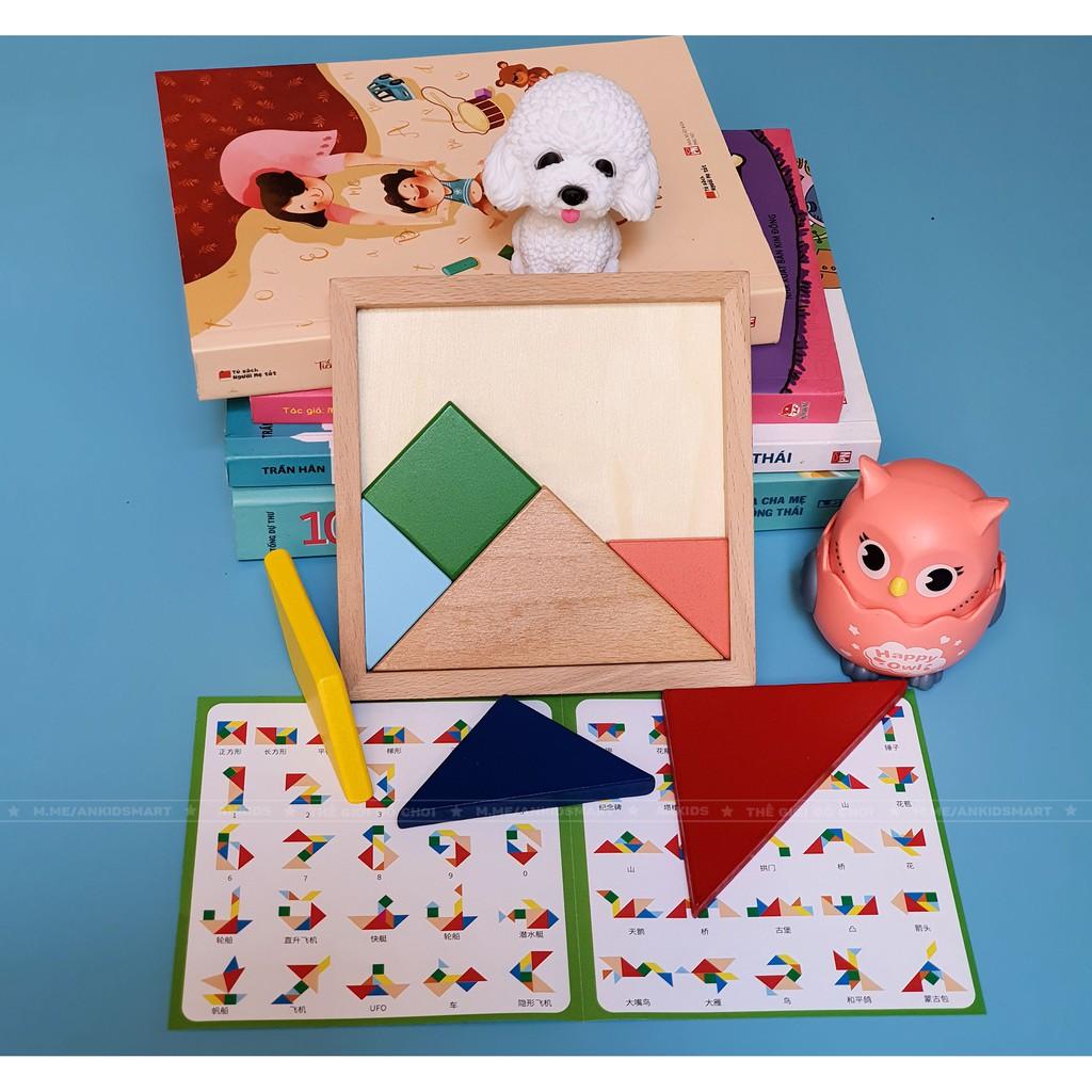 Ghép hình trí tuệ Tangram 7 miếng bằng gỗ, loại dày và đẹp