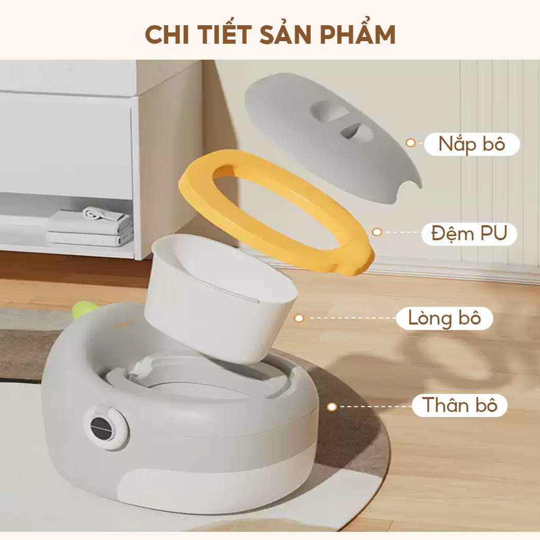 Bô cho bé đi vệ sinh 3 trong 1 hình khủng long babyhop, bô vệ sinh kèm nắp lót bồn cầu và bệ kê chân