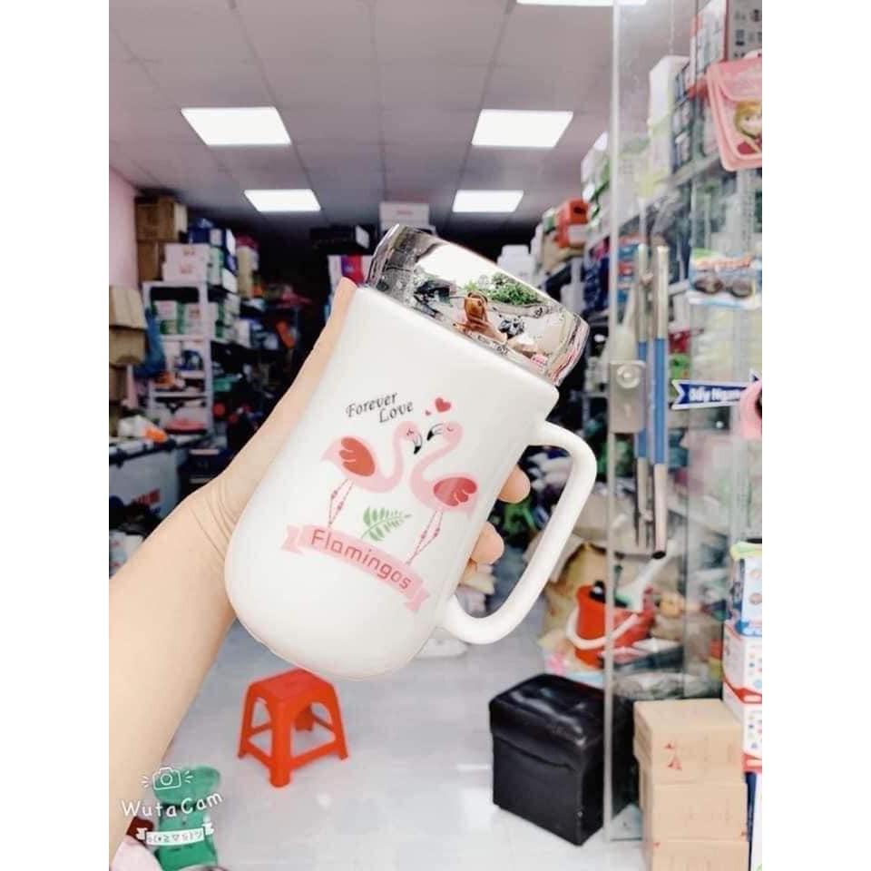 Cốc sứ giữ nhiệt nắp gương bóng cao cấp