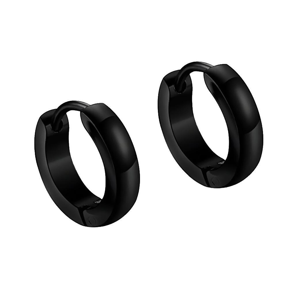 316L Stainless Steel Men Women Hoop Earrings Huggie Ear Clip Piercing Black