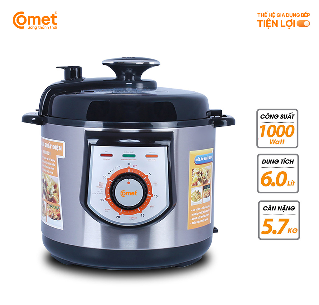 Nồi áp suất điện Comet CM6151 dung tích 6 lít – đa chức năng, chống dính, an toàn, hàng chính hãng