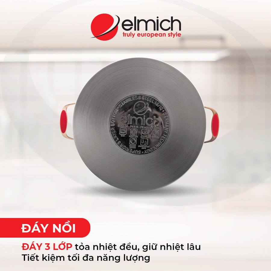 Nồi Hấp Elmich Inox 304 Red Velvet EL0979 (28 cm)