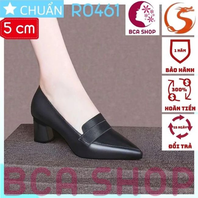 Giày cao gót nữ 5p RO461 ROSATA tại BCASHOP gót vuông cùng màu thân - màu đen