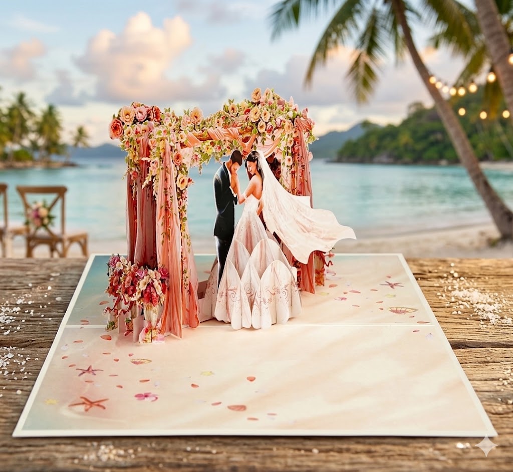BST Thiệp Cưới 3D Pop Up Cổng Hoa Cưới – Thiệp Chúc Mừng Đám Cưới, Thiệp Wedding Sang Trọng, Lãng Mạn