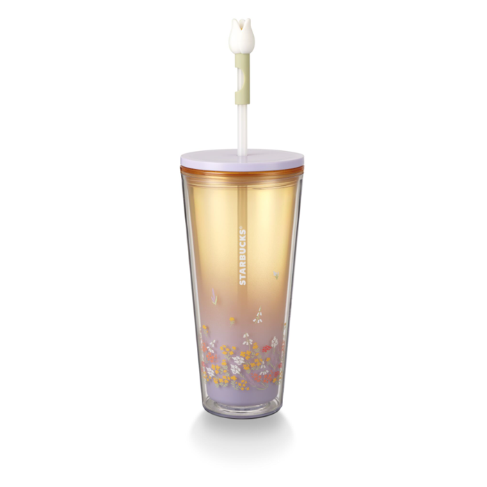 Ly Starbucks Cold Cup 20 fl. oz/ 591ml PP N YL W/FLWR STPR