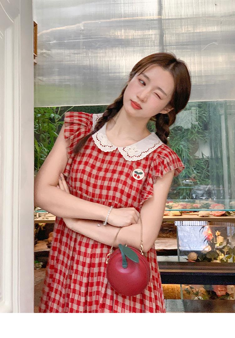 CHENGRUI Vintage búp bê cổ cherry thêu đầm mùa hè 2023 lỏng lẻo ngọt ngào thiết kế cảm giác váy sọc đỏ