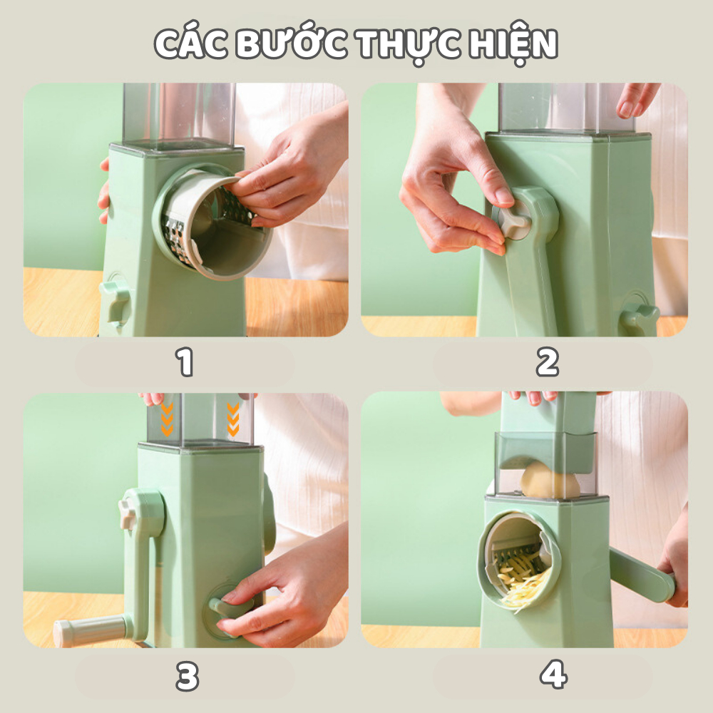 Máy Thái Lát Rau Củ Đa Năng Kèm 6 Lưỡi Dao Cắt - Thái Lát Bào Cắt Củ Quả