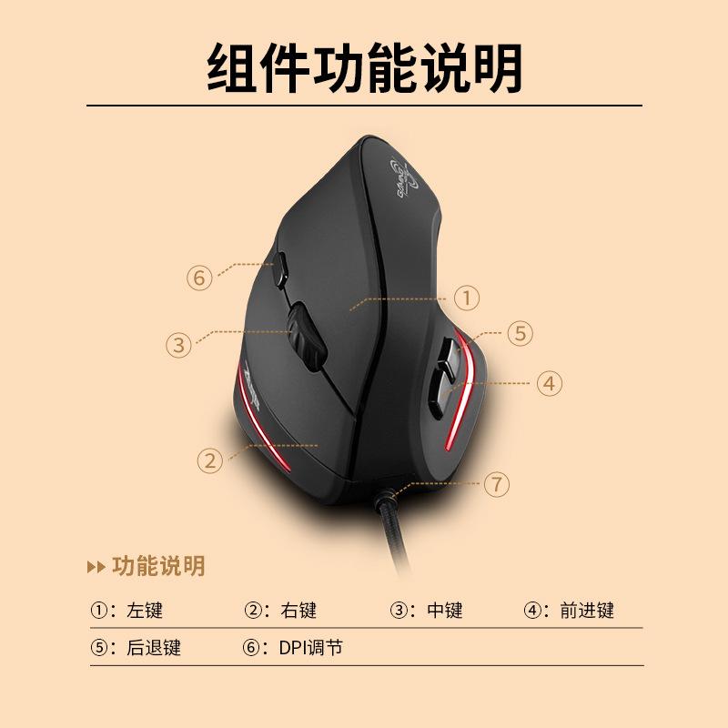 Chuột chơi game lập trình dọc ZELOTES phong cách mới nhất 7200DPI công thái học thẳng đứng kiểu tư nhân có dây