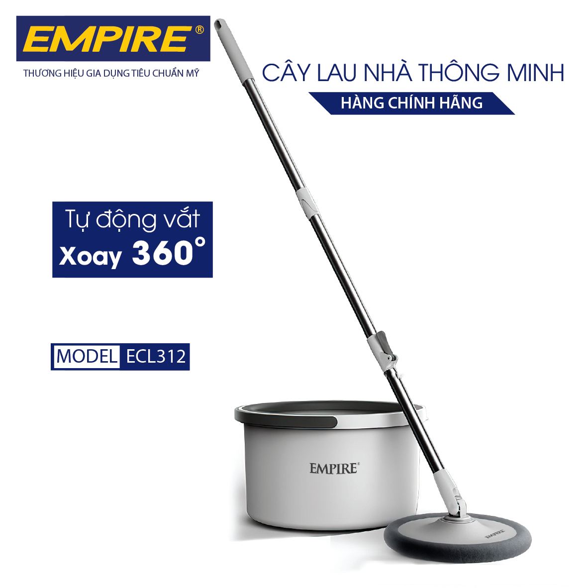 CÂY LAU NHÀ TIẾT KIỆM NƯỚC, TÁCH NƯỚC BẨN THÔNG MINH TỰ ĐỘNG GIẶT, XOAY 360 ĐỘ EMPIRE 312. BỘ SẢN PHẨM ĐI KÈM 2 BÔNG LAU- HÀNG CHÍNH HÃNG.