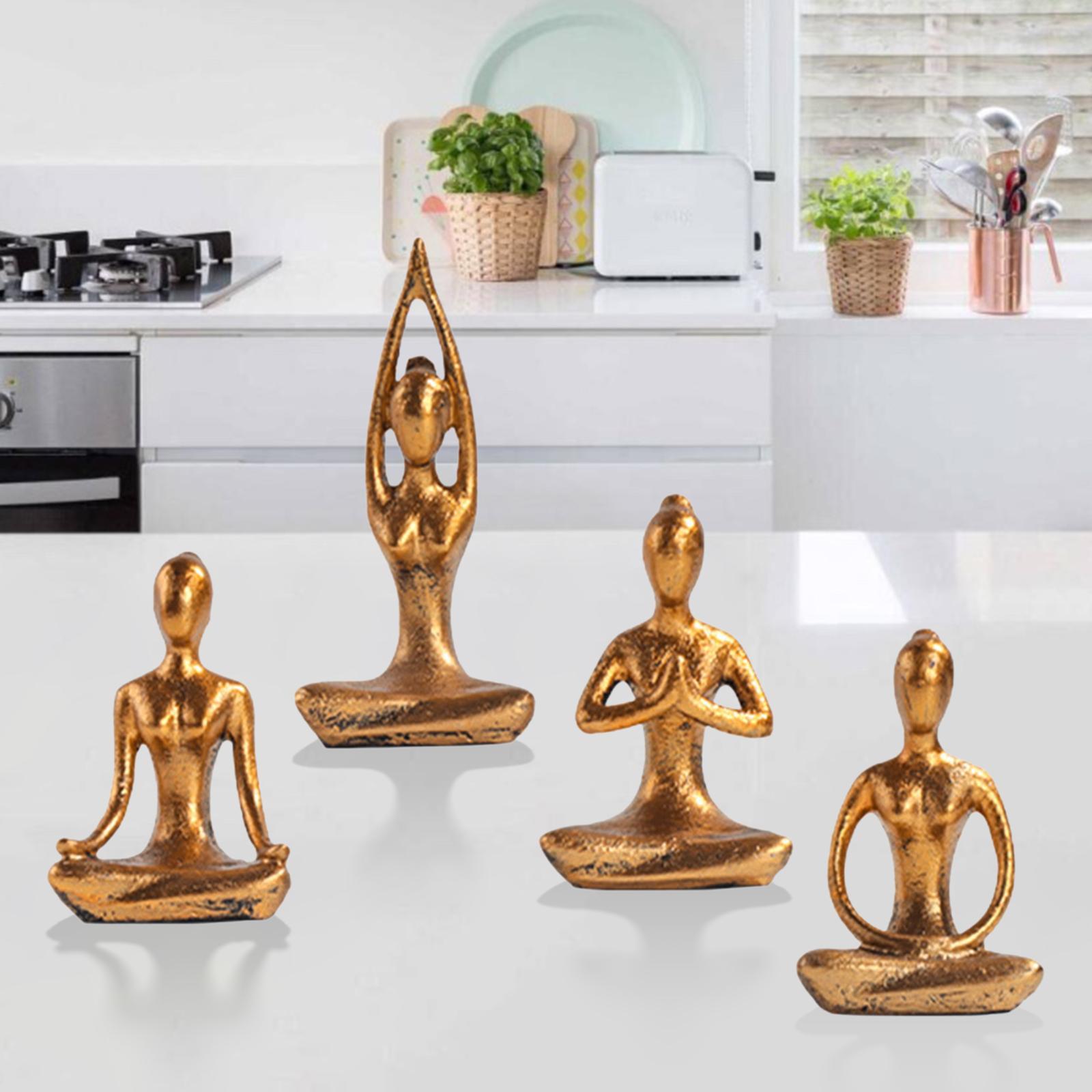 4x Modern Yoga Pose Statue Figurine Meditation Yoga Figure Collectible Sculpture Ornament for Room Bookshelf Desk Decor