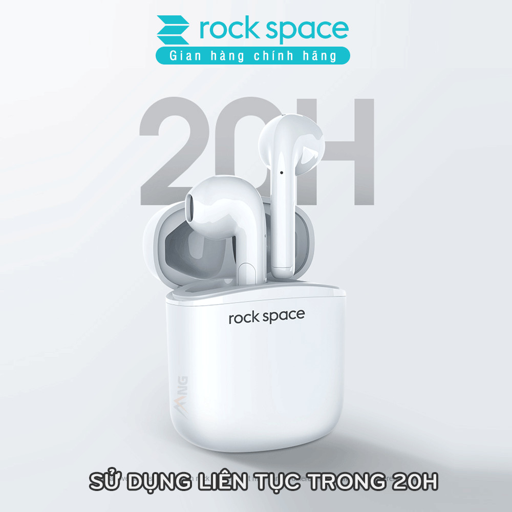 Tai Nghe Nhét tai Không Dây Bluetooth True Wireless Rockspace EB100 - Màu Trắng - Có hộp đựng là sạc tích điện - Hàng Chính Hãng