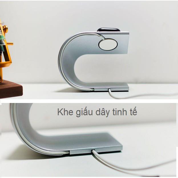 Đế dock sạc không dây Apple Watch Nhôm nguyên khối, kiêm Giá đỡ đồng hồ thông minh