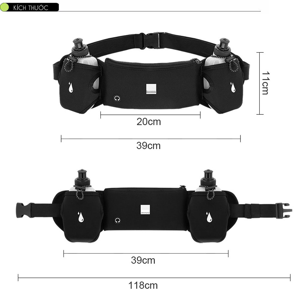 Túi Đeo Hông Thể Thao Cho Đạp Xe Đạp/ Chạy Bộ, Marathon Với 2 Bình Nước Kèm Theo (dung tích 266ml/ bình) MaiLee