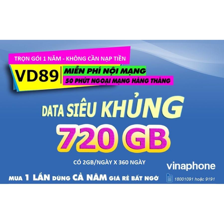 Sim 4G Vinaphone VD89 trọn gói 1 năm (720Gb - không nạp tiền hàng tháng) - Đăng ký đúng chủ - Hàng Chính hãng