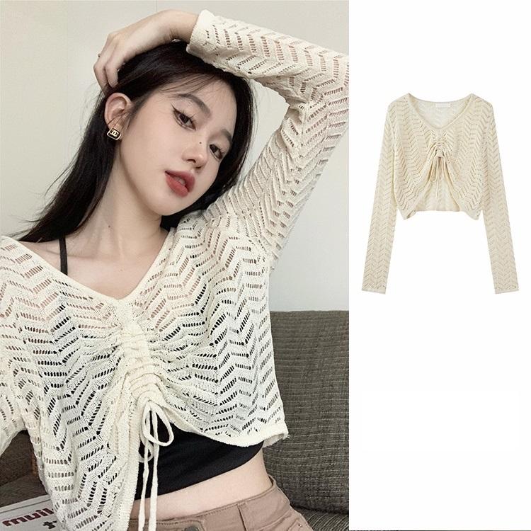 Áo len LƯỚI Montoghi dệt kim họa tiết SÓNG RÚT DÂY Quảng Châu xinh xắn