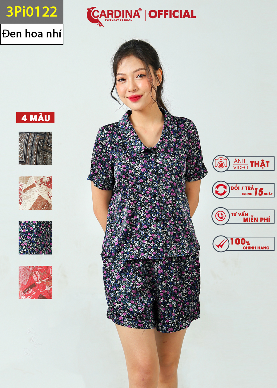 Đồ Bộ Nữ CARDINA Pijama Chất Lụa Satin Nhật Cao Cấp Quần Đùi Áo Cộc Tay Họa Tiết 3Pi01