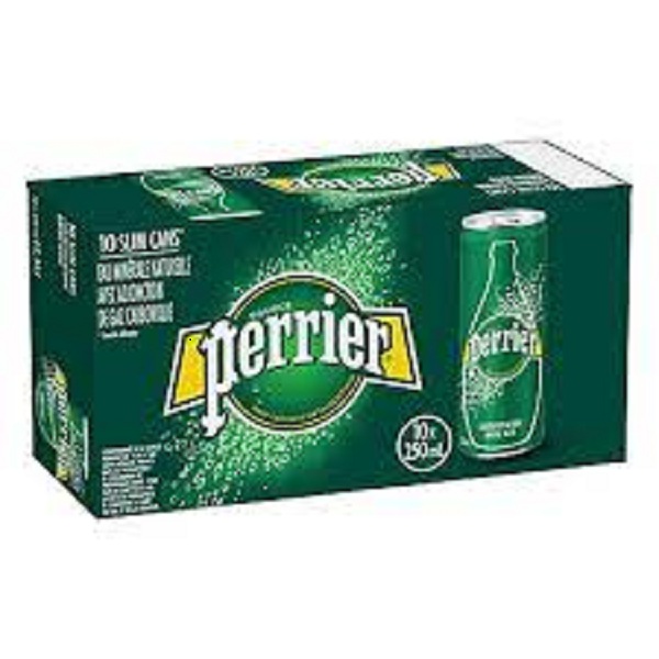 1 thùng tương đương 10 lon nước khoáng thiên nhiên bổ sung gas từ nguồn hiệu Perrier 250ml/lon