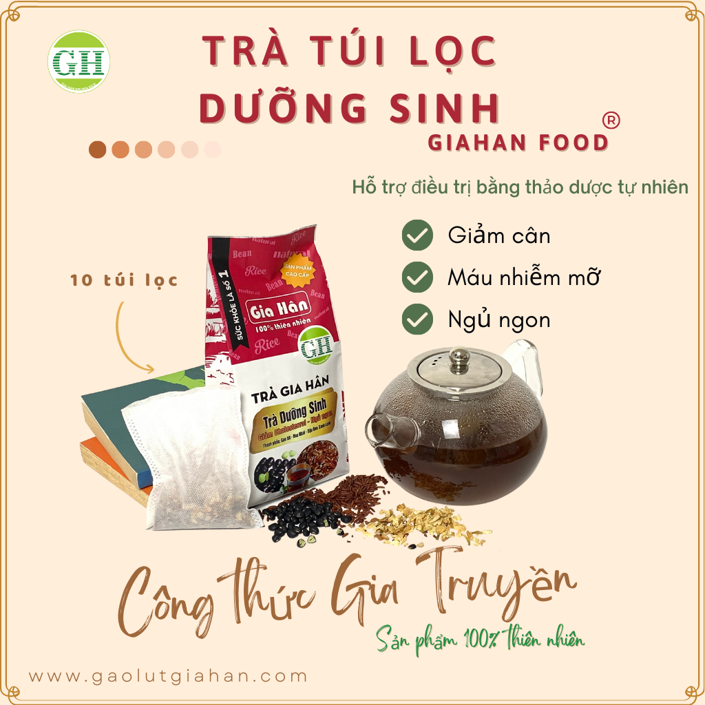 Trà túi lọc gạo lứt ,hoa nhài ,đậu đen xanh lòng tốt cho người Giảm Cân ,Giảm Stress, Giảm mỡ trong máu GIAHAN FOOD