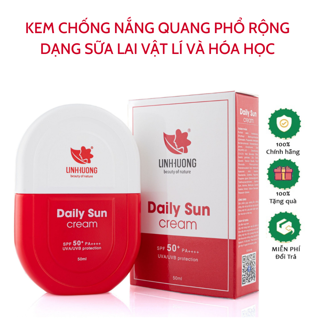 Sữa Chống Nắng Daily Sun Cream Linh Hương Beauty Of Nature SPF50+ PA+++ quang phổ rộng kem chống nắng dạng sữa lai vật lí hóa học dưỡng trắng chống nắng cho da 50ml