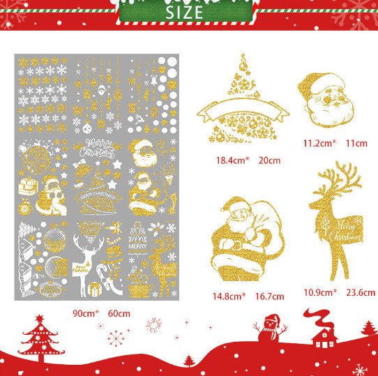 Decal trang trí Noel hít tĩnh điện - Ông già Noel và những phụ kiện trang trí ánh vàng