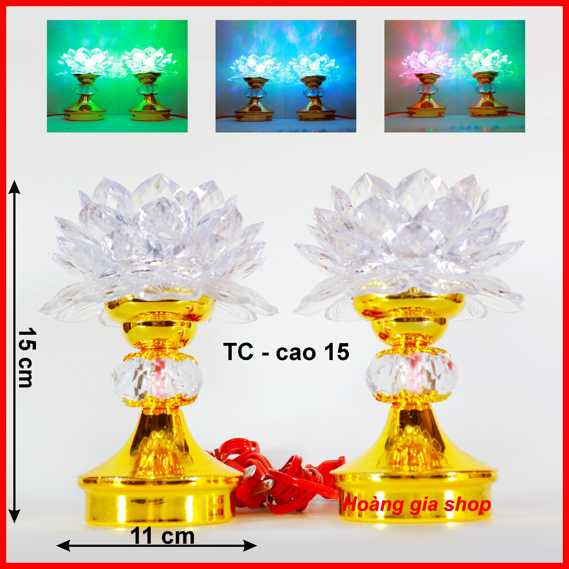 Bộ 2 đèn thờ đổi 7 màu TC - cao 15 Đèn bàn thờ, đồ thờ cúng, thờ phật, thờ ông địa - Loại tốt