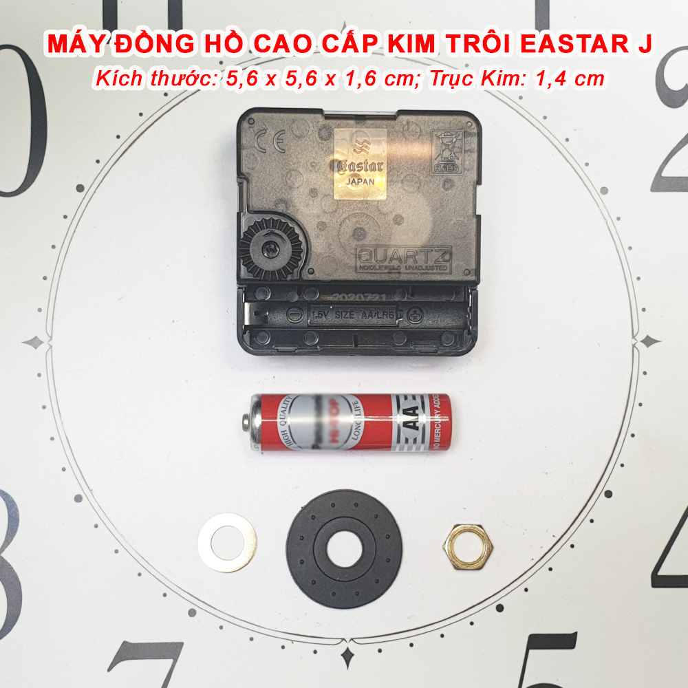 Máy Đồng Hồ Eastar J Kim Trôi Cao Cấp – Bộ Kim Tự Chọn – Tặng Pin Maxell Super Power ACE Red Dung lượng cao, Vỏ Nhôm Chống Chảy Nước