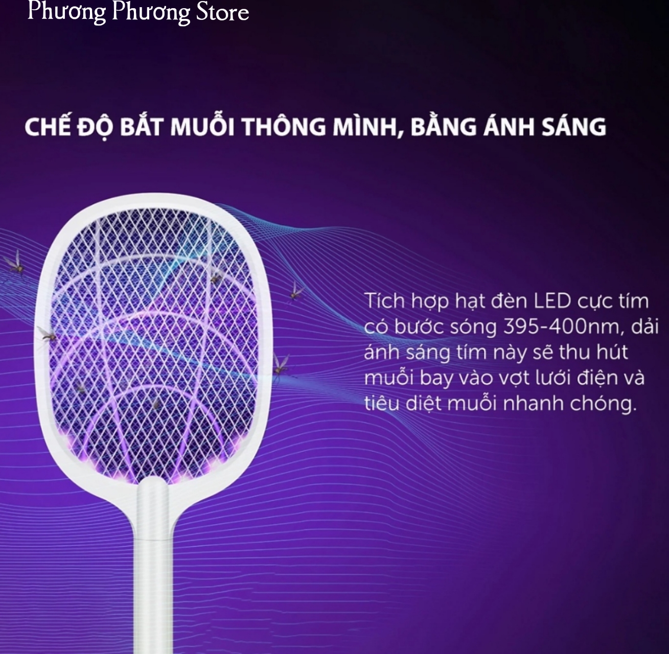 Vợt Muỗi Thông Minh 3 Trong 1 PPSTORE Tích Hợp Vợt Bắt Muỗi, Bẫy Muỗi và Đèn Ngủ Siêu Tiện Lợi, An Toàn Giúp Bảo Vệ Giấc Ngủ Gia Đình Bạn