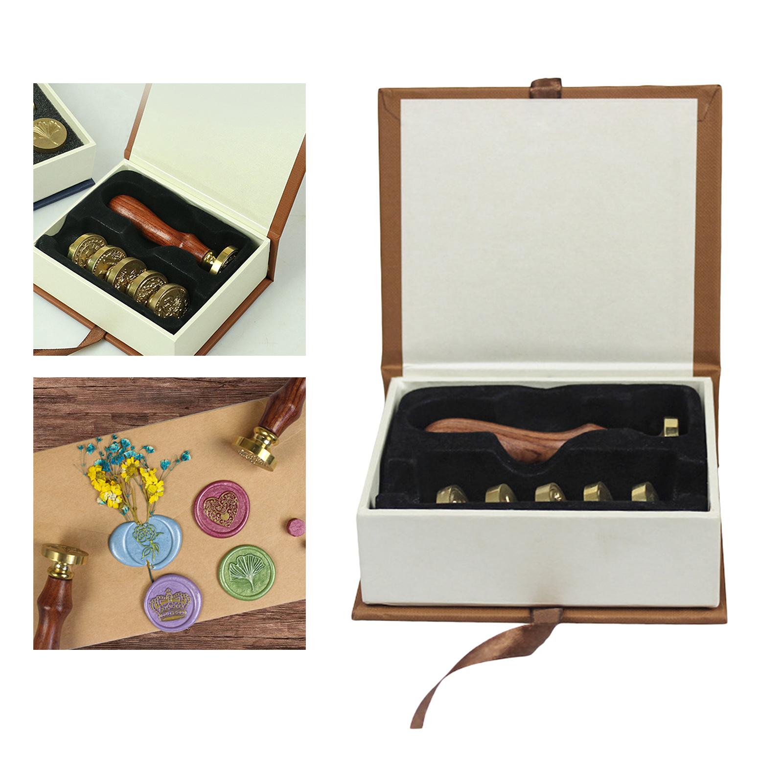 Retro Sealing Stamp Set, Wax Seal Stamp w/ Wooden Handle & Copper Head, for Wedding Invitations Card Decoration Gift