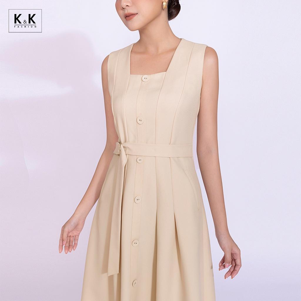 Đầm Midi Dáng Xòe Tùng Váy Xếp Ly K&amp;K Fashion KK140-12 Chất Liệu Carolan