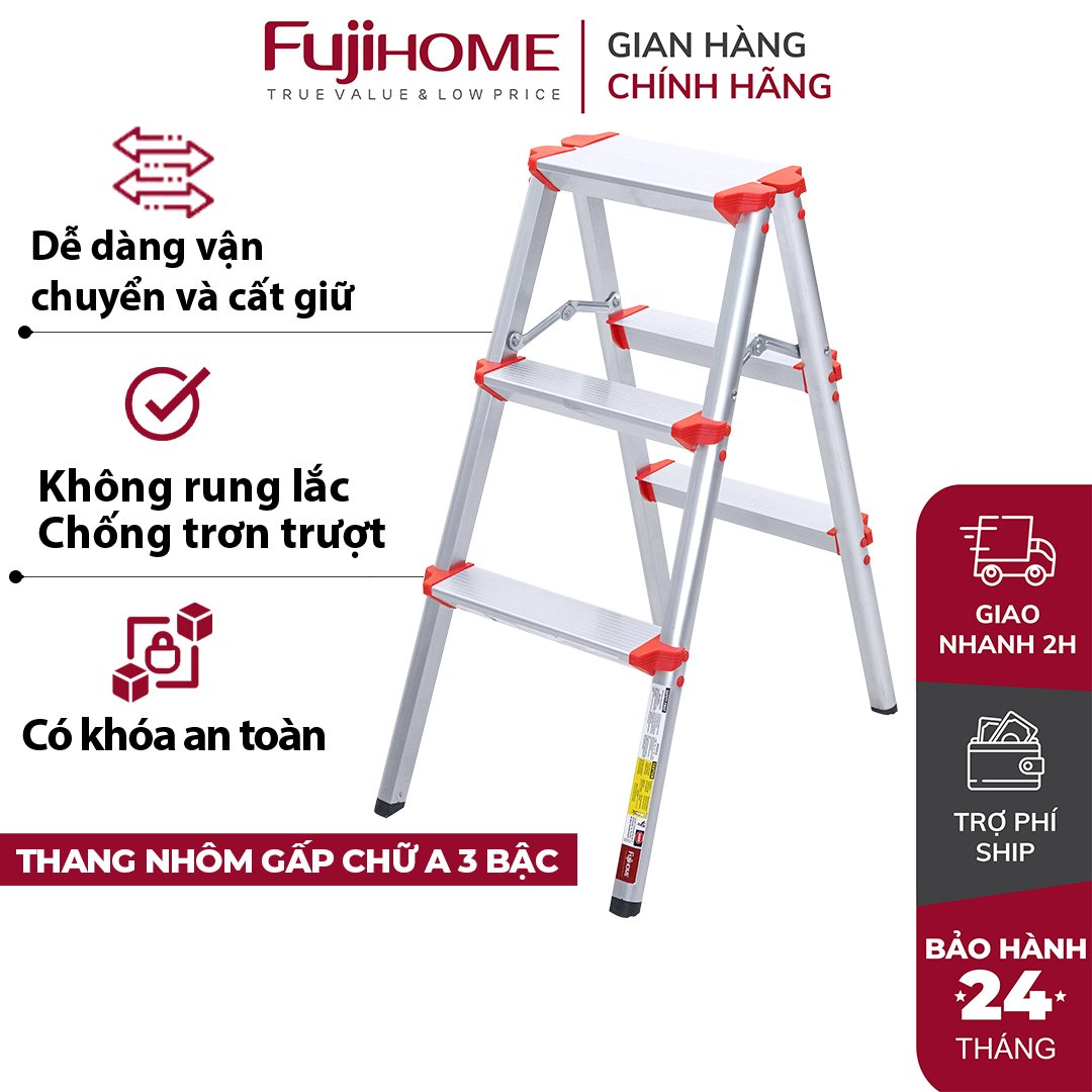 Hình ảnh Thang nhôm gấp chữ A Fujihome DL203, 3 bậc cao 0.76 mét - Hàng chính hãng