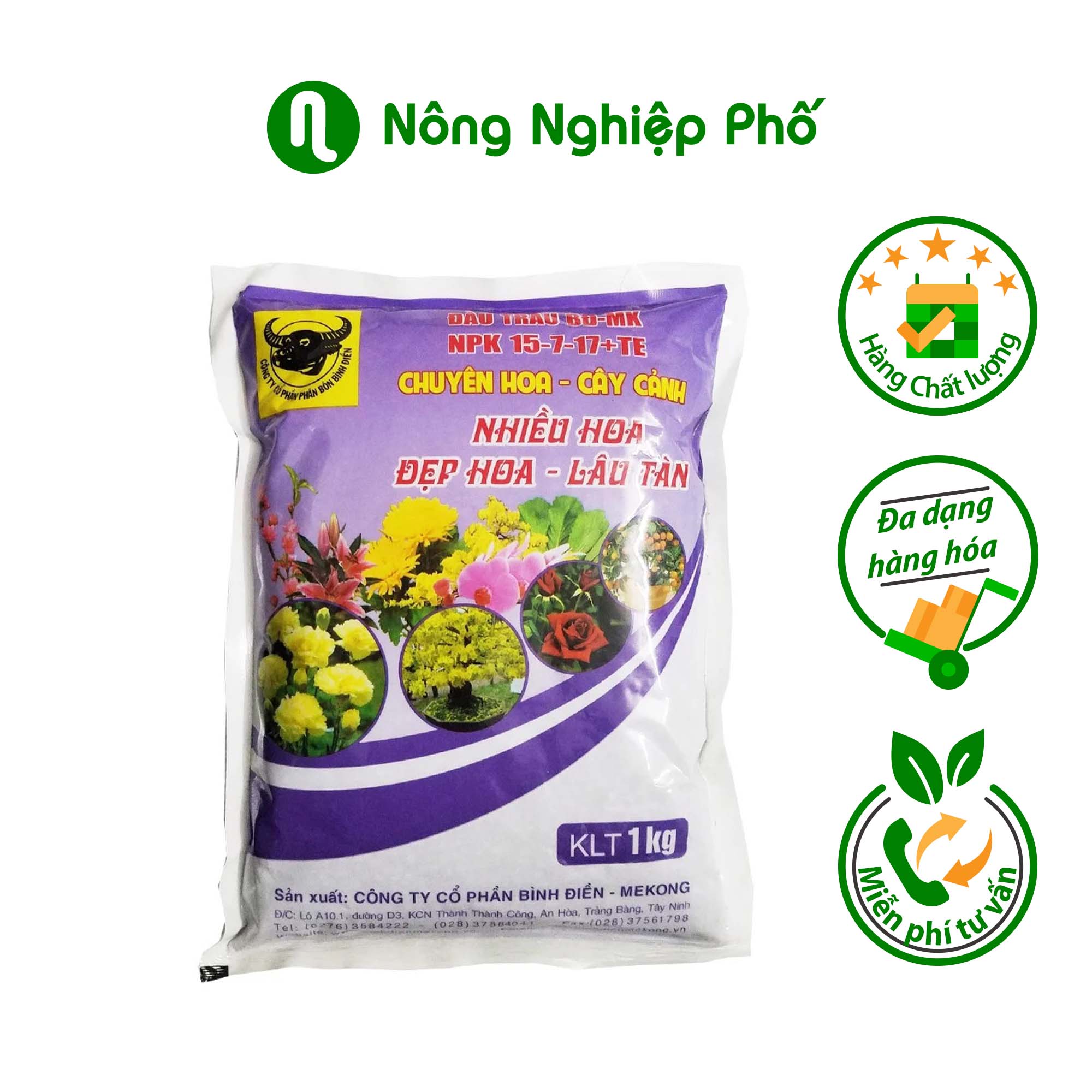 PHÂN BÓN ĐẦU TRÂU BĐ-MK 15-7-17+TE CHUYÊN HOA CÂY CẢNH, NHIỀU HOA, ĐẸP HOA, LÂU TÀN, GÓI 1KG