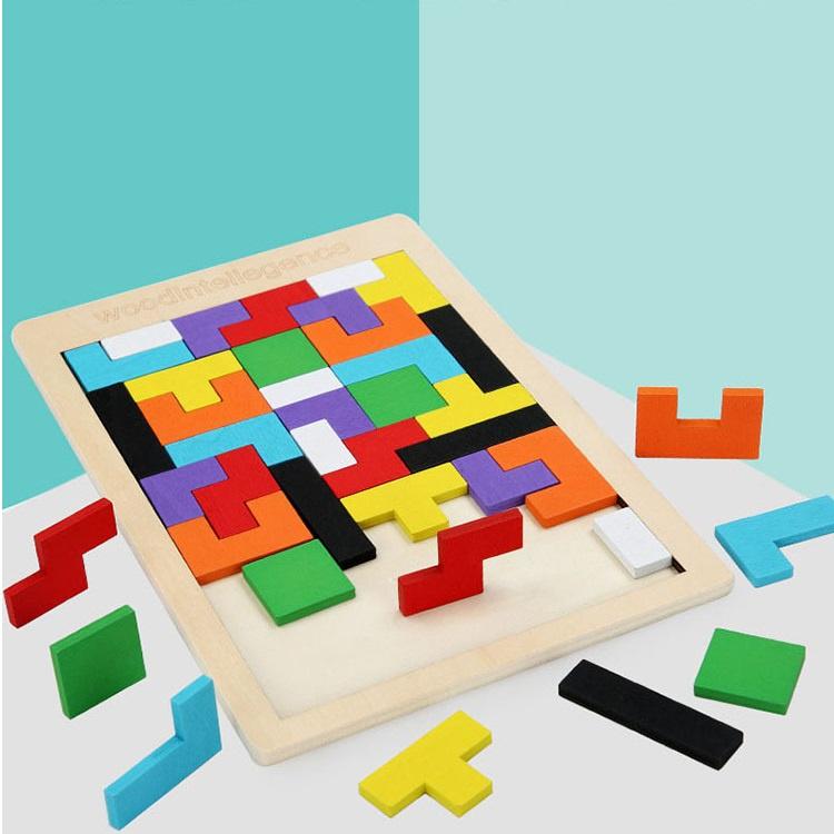 Đồ chơi bảng xếp hình Tetris bằng gỗ cho bé KB216003, bảng ghép gỗ 3d nhiều màu sắc, ghép hình phát triển tư duy