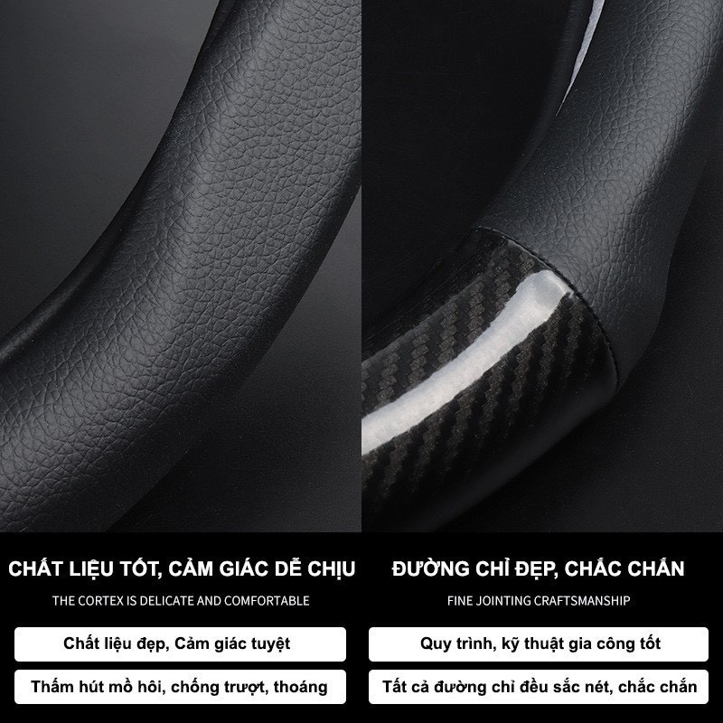 Bọc vô lăng carbon xe Hyundai I10, I20, I30, Accent, Santafe, Tucson, Kona, Getz, Avante, Elantra, Creta