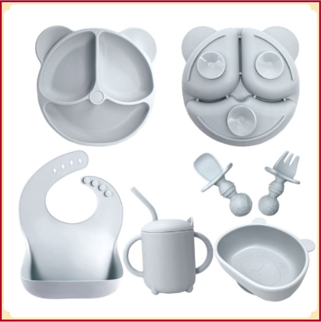 Bộ Set 6 Dụng Cụ Ăn Dặm cho Bé Baby Bear Silicon Cao Cấp Tiêu Chuẩn Châu Âu BPA FREE