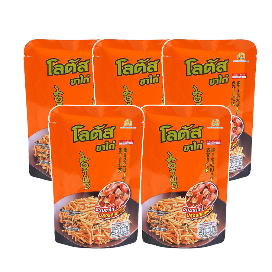 Lốc 5 Gói Lớn Snack Bim Bim Bánh Tăm Que Dorkbua Lotus Vị Thịt Heo Xông Khói Cam Nhập Khẩu Từ Thái Lan, Không Chất Bảo Quản, Ăn Là Ghiền