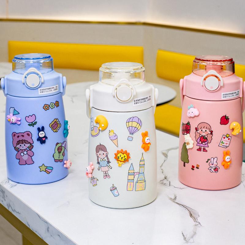 Thép Không Gỉ Giữ Nhiệt Bụng Ly Hoạt Hình Dễ Thương Dung Tích Lớn Nước Có Ống Hút 750Ml Trẻ Em Giữ Nhiệt Ấm Siêu Tốc