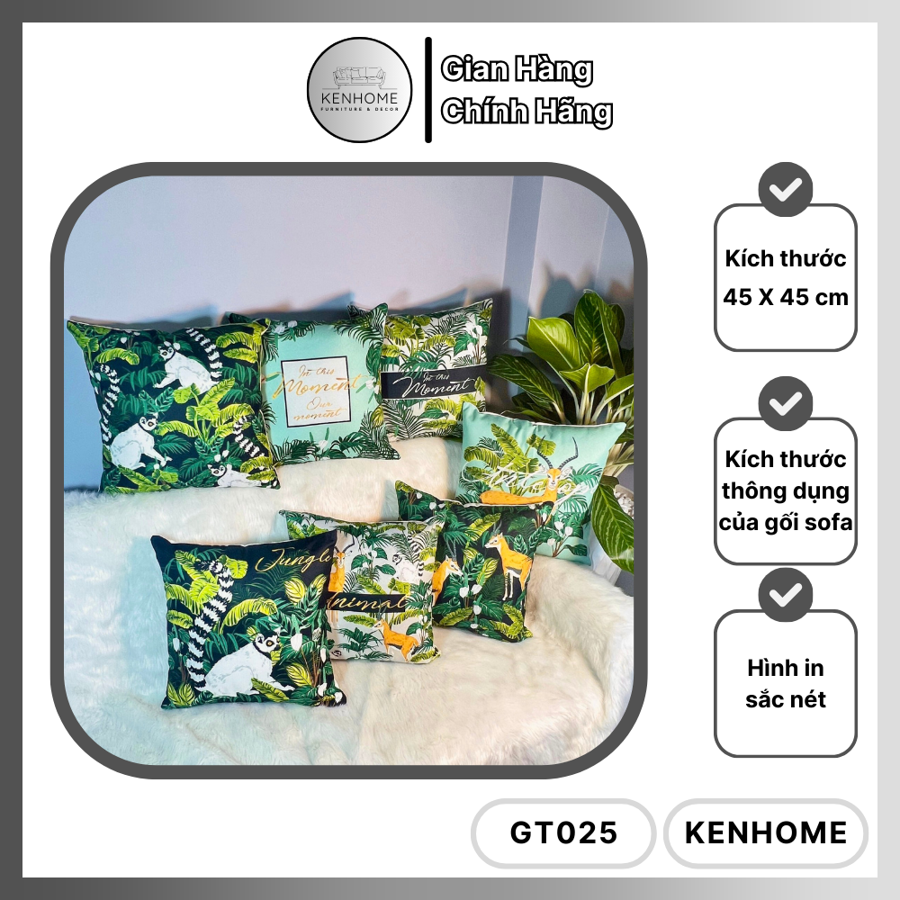 Gối Sofa Họa Tiết Nhiệt Đới Sang Trọng - Gối Tựa Lưng Sofa Trang Trí Không Gian Sống - Vải Bố Cao Cấp - Kích Thước 45x45cm