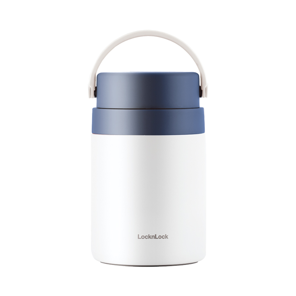 Hộp cơm giữ nhiệt Lock&amp;Lock màu xanh navy LHC8042NVY 700ml - Hàng chính hãng, 2 ngăn kèm muỗng inox, có thể ủ cháo cho bé - JoyMall