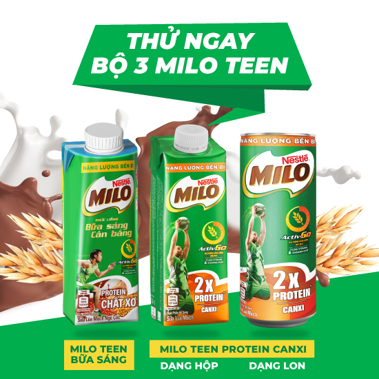 Sữa Lúa Mạch Nestlé MILO Teen Protein Canxi (24 x 210ml)